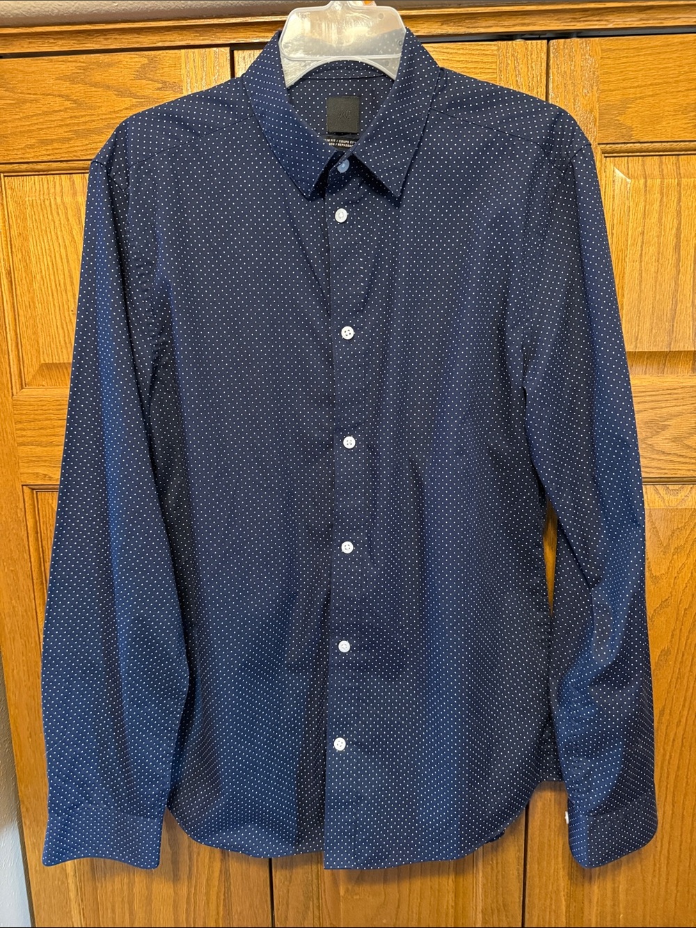 Men's Navy Microdot Button-Down Shirt-Medium